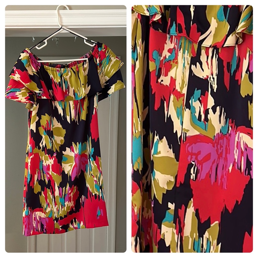 London Times abstract floral, off the shoulder, party dress, size 6